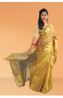 Premium Quality Pure Tissue Silk With Golden Zari Weaving Border Design Saree (KR628) 