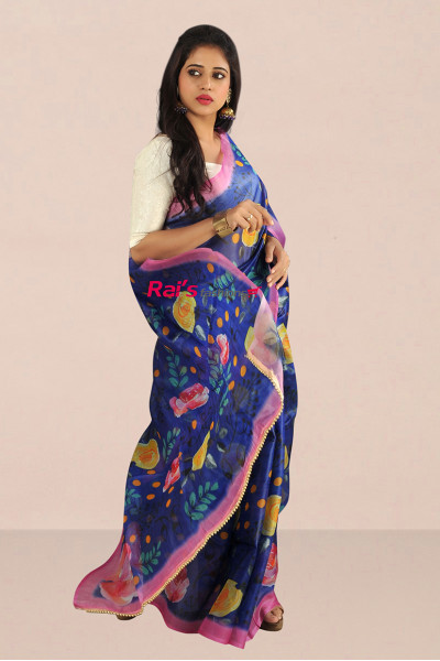 Premium Quality Digital Printed Pure Organza Silk Designer Saree With Contrast Color Border (KR633)