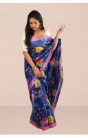 Premium Quality Digital Printed Pure Organza Silk Designer Saree With Contrast Color Border (KR633)