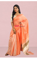 Handloom Tussar Gicha Silk Patli Pallu Saree With Stripes Pattern Pallu (KR637)