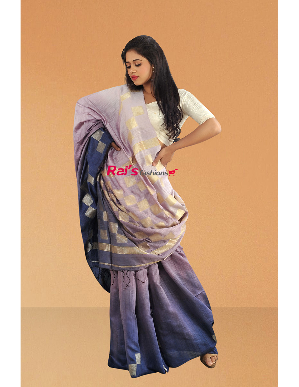 Pure Handloom Handspun Matka Silk With Fine Handweaving Box Pattern Design Saree  (KR638)