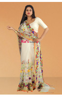 Organza Silk Saree With All Over Fine Handweaving Embroidery Work And One Inch Golden Zari Border (KR640)