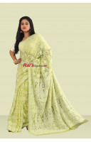 Lemon Green Shade Pure Georgette Base With Hand Chikkon Work All Over (KR641)