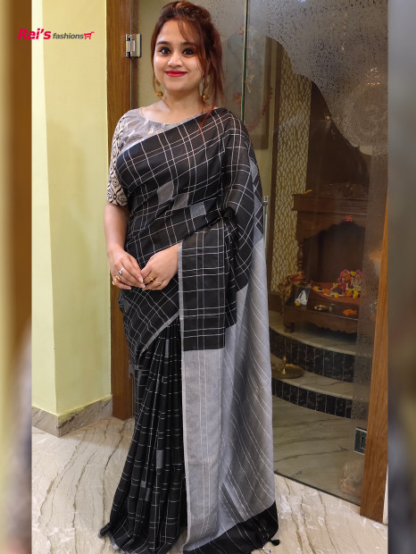 Dupion Silk Cotton Saree With All Over Checks Design And Fine Weaving Butta Work (RAI556)