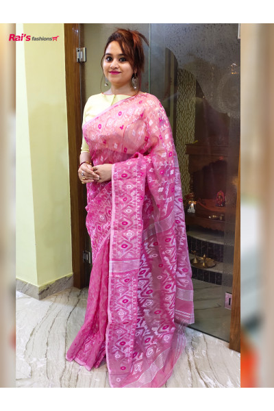 Handloom Soft Reshom Silver Zari Weaving Dhakai Jamdani Saree (RAI553)