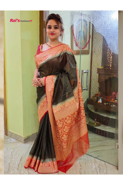 Handloom Soft Silk Saree With Traditional Weaving Benarasi Worked Border And Pallu (RAI552)