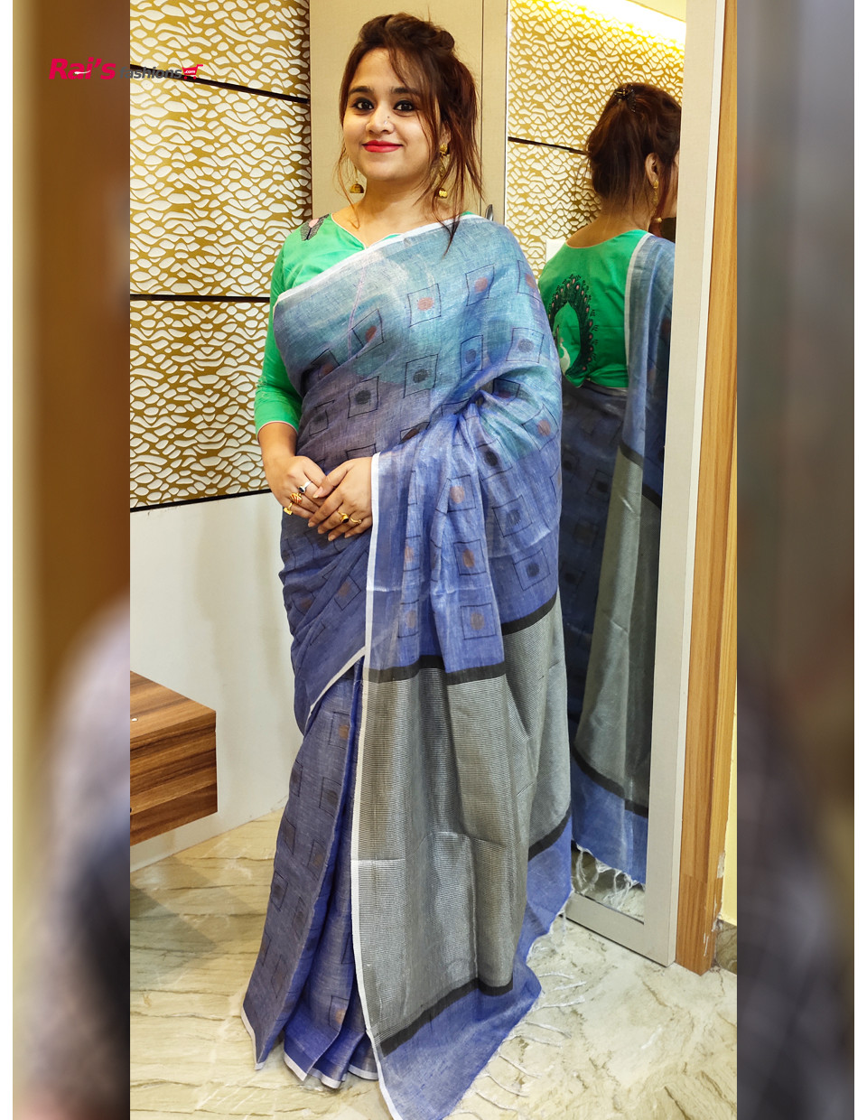 Handloom Tissue Linen Saree With Fine Weaving Butta Work All Over Base (RAI551)