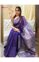 Organza Silk Saree With Fine Silver Zari Weaving Stripes Design All Over And Silver Zari Weaving Pallu (RAI560)