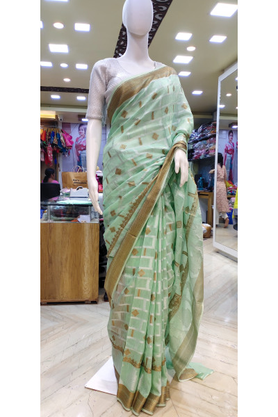Silk Linen Saree With All Over Self Weaving And Highlighted Golden Zari Weaving Work On All Over Body (KR2294)