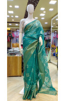 Silk Linen Saree With Batik Printed On All Over Body - Also Has Traditional Benarasi Weaving Border And Design (KR2293)