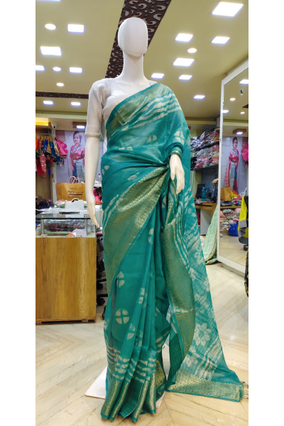 Silk Linen Saree With Batik Printed On All Over Body - Also Has Traditional Benarasi Weaving Border And Design (KR2293)
