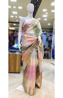 Silk Linen With Rainbow Dye And Traditional Benarasi Weaving Border And Pallu Design Saree (KR2299)