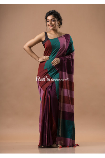 Multicolor Handloom Khadi Cotton Saree (RAID1)