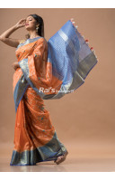 All Over Embroidery Worked Orange Silk linen Saree (RAID10)