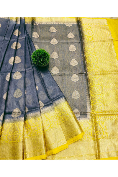 All Over Silver Banarasi Butta Weaving And Contrast Color Pallu And Border Design Fancy Silk Linen Saree (KR894)