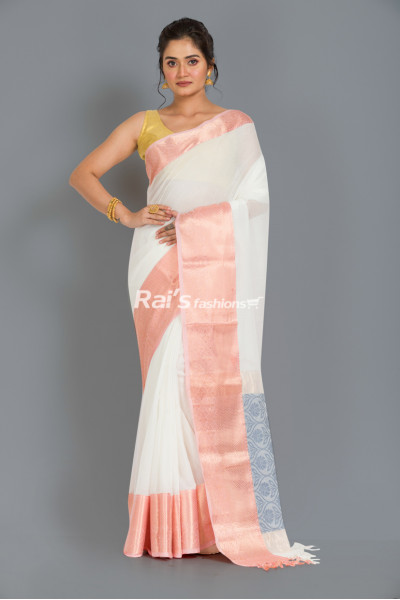 Exclusive Khadi Cotton Saree With Contrast Color Benarasi Weaving Border And Handweaving Fine Work Pallu Design (RAI255)