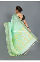 Pure Handloom Silk Linen With Fine Weaving Border And Pallu (RAI258) 