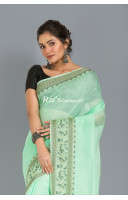 Pure Handloom Silk Linen With Fine Weaving Border And Pallu (RAI258) 