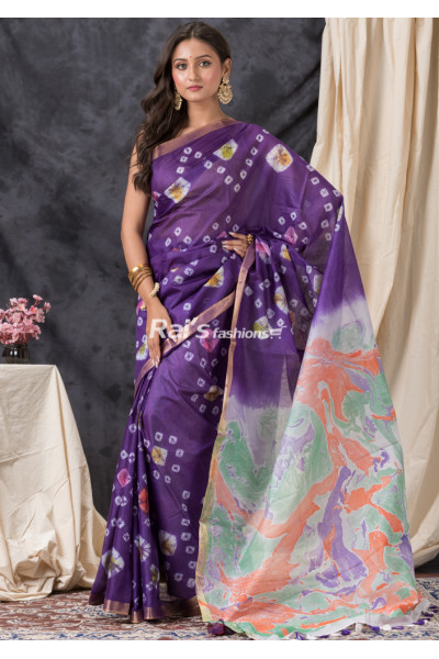 All Over Bandhni Printed Soft Silk Saree With Marble Printed Pallu (KR1384)