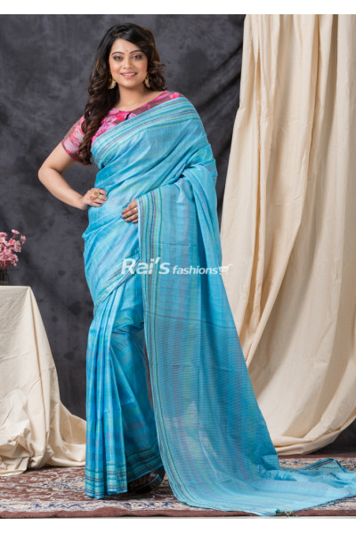 All Over Self Weaving Work Design Sky Blue Soft Silk Saree (KR1385)