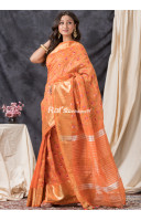 All Over Embroidery Worked Orange Silk linen Saree (KR1404)