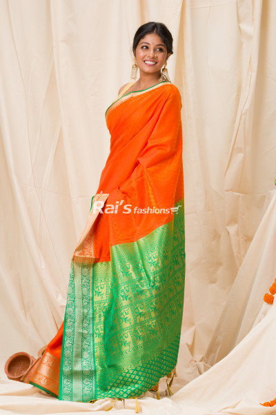 Banarasi Work Weaving Semi Kathan Silk Saree With Contrast Color Piping Border And Pallu (KR1102)
