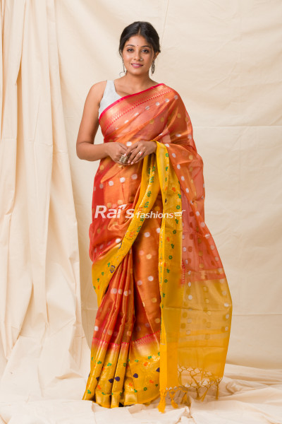All Over Butta Weaving Organza Silk Saree With Contrast Color Border And Pallu Design Saree (KR1064)