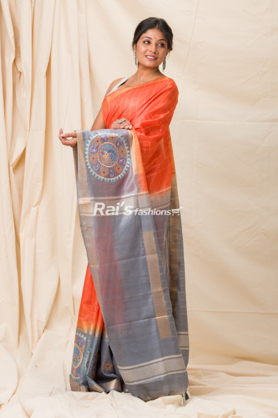 Embroidery Worked Design All Over Checks Pattern Soft Silk Saree (KR1067)