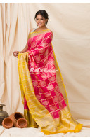 Contrast Color Border And Pallu Design Checks Pattern Banarasi Butta Weaving Silk Linen Saree (KR1114)