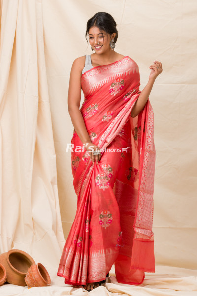 All Over Self Weaving Butta Work Design Soft Silk Saree (KR1122)