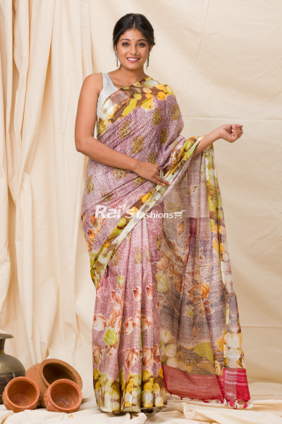 All Over Digital Printed Multicolor Handloom Cotton Slab Saree (KR1130)