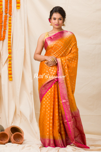 All Over Golden Butta Weaving Georgette Banarasi Saree (KR1083)