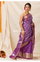 All Over Embroidery Worked Silk Linen Saree With Stripes Pattern Pallu (KR1092)