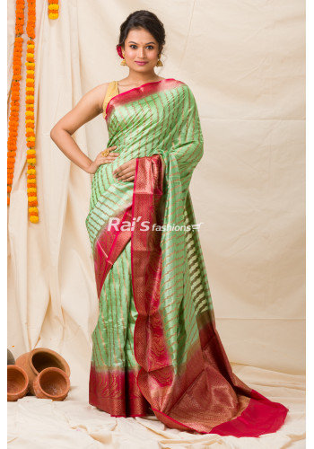All Over Self Weaving Zari Design Dupion Tussar Silk Saree With Contrast Color Border And Pallu (KR1093)