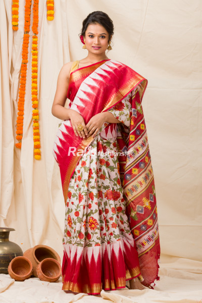 All Over Digital Printed Cotton Slab Saree With Temple Pattern Border (KR1123)