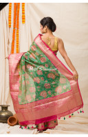 All Over Digital Printed Silk Linen Saree With Banarasi Worked Border And Pallu (KR1133)