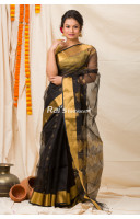 All Over Golden Butta Weaving Pure Muslin Silk Saree (KR1160)