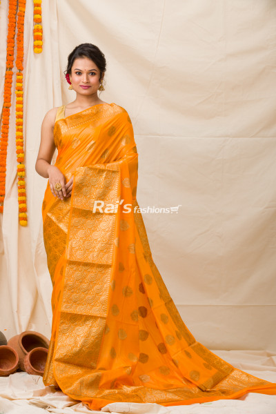 All Over Golden Banarasi Work Design Georgette Banarasi Saree (KR1161)