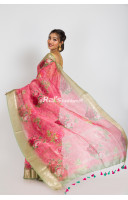 Premium Quality Silk Linen Saree With Digital Print All Over And Zari Weaving Border (RAI382)