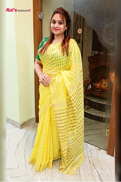 Handloom Semi Kathan Silk Saree With Fine Weaving Self Checks Design (KR1417)