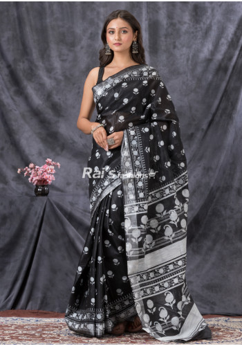 All Over Printed Black Soft Silk Saree (KR1437)