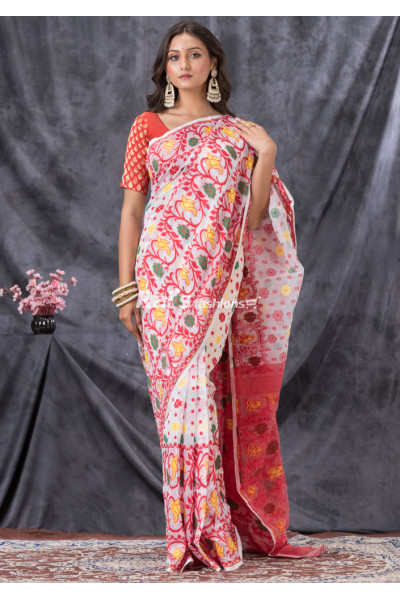 All Over Multicolor Work Design Worked Soft Reshom Dhakai Jamdani Saree (KR1451)
