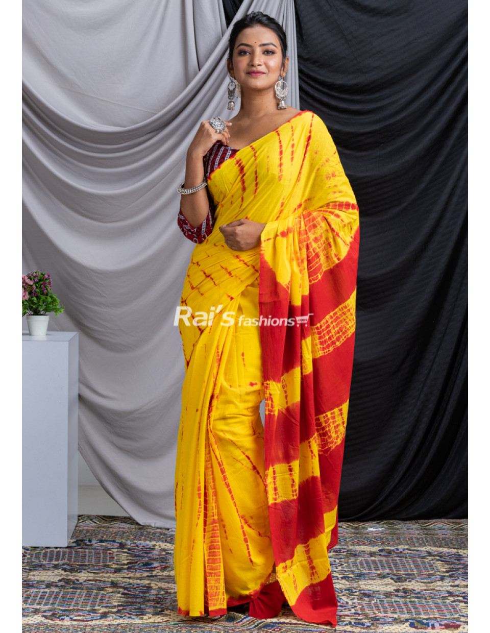 All Over Bandhni Printed Yellow Mulmul Cotton Saree (KR1454)