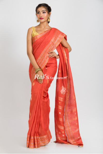 Pure Handloom Natural Fabric Linen by Linen With Handweaving Benarasi Worked Saree (RAI384)