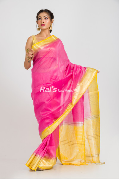 Handloom Fine Silk linen Saree With Weaving Border design (RAI385)