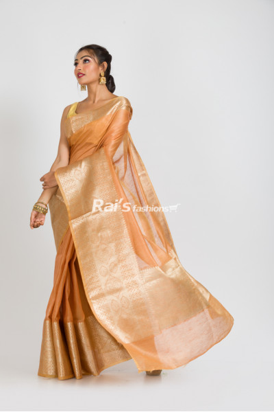 Handloom Silk Linen Saree With Fine Benarasi Weaving Heavy Worked Border And Pallu (RAI386)