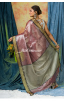 Handloom Tissue Linen Saree With Fine Handweaving Temple Pattern Border And Contrast Color Pallu (RAI396)