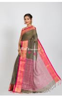 Pure Handloom Linen By Linen Saree With Benarasi Weaving Work (RAI390)