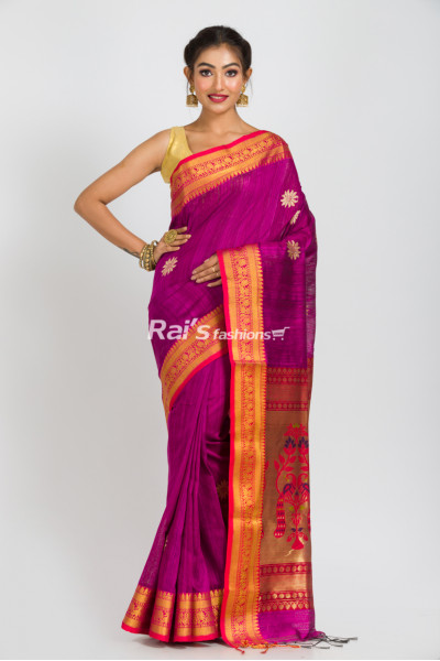 Handloom Matka Silk Benarasi With Paithani Pattern Handweaving Pallu (RAI392)