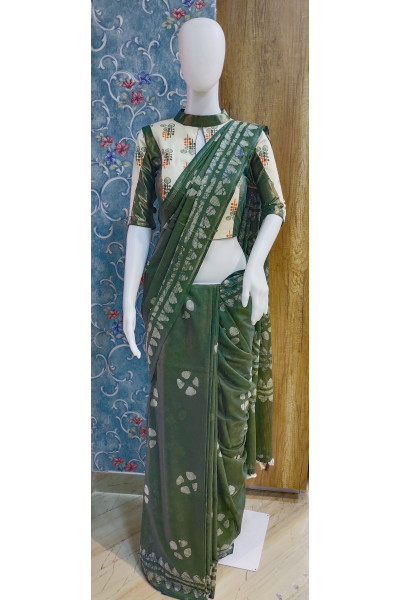 All Over Marble Batik Printed Semi Kathan Silk Saree (KR1599)